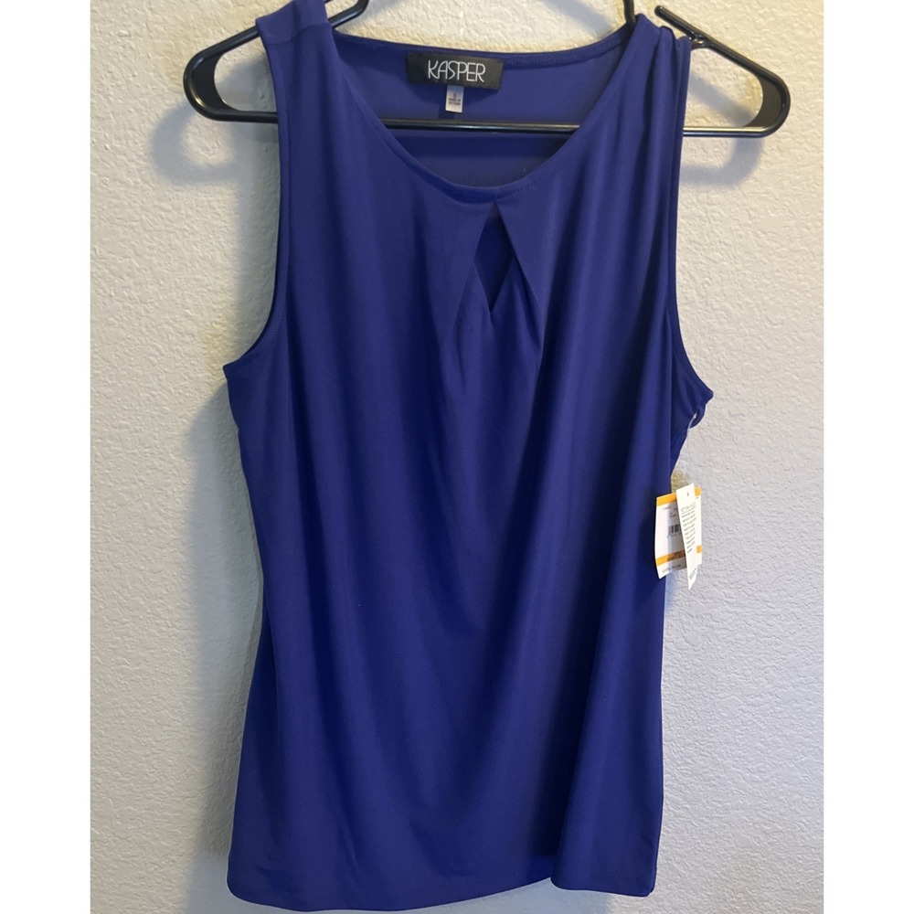 Kasper Women's Keyhole Pleated Front Sleeveless Cami Top - Regal Purple-‎ SZ S